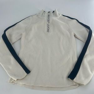 DKNY White and Black Ribbed Quarter Zip Sweater Top